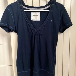 Abercrombie Navy Short Sleeve V Neck T-Shirt with Hoodie Girl XL Size